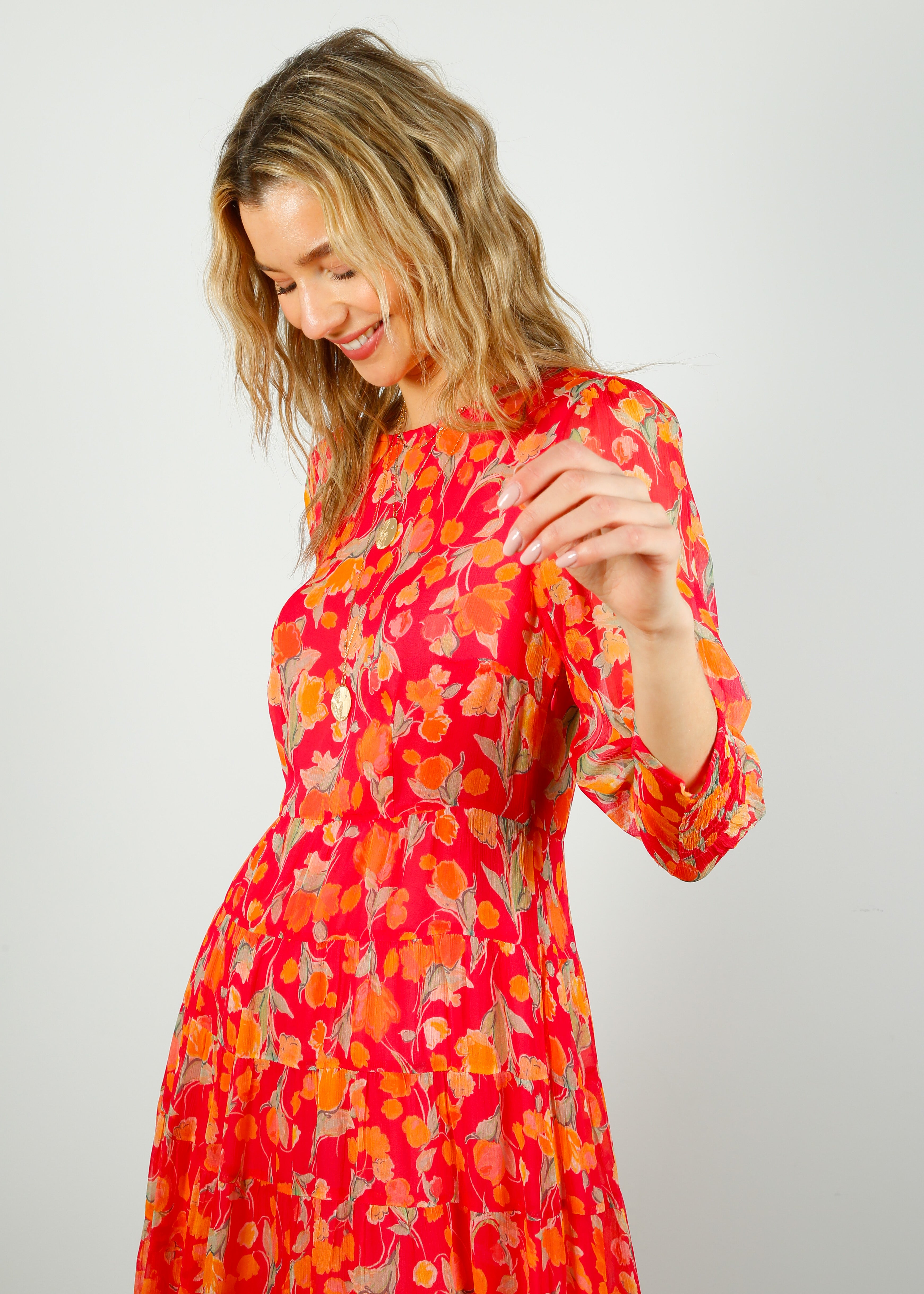 RIXO Kristen Dress in Fontainhas Floral Coral